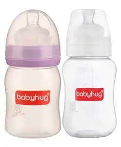 Babyhug Wide Neck Feeding Bottle Purple & White - 250 ml Pack of 2