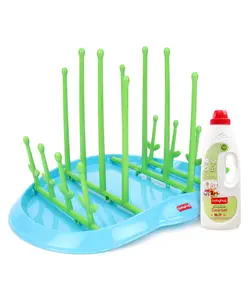Babyhug Bottle Organizer Cum Drying Rack - Yellow & Liquid Cleanser - 1000 ml Combo Pack