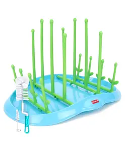 Babyhug Bottle Organizer Cum Drying Rack - Yellow & Rotating Bottle Cleaning Brush Combo Pack