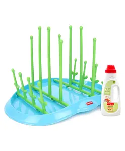 Babyhug Bottle Organizer Cum Drying Rack - Yellow & Liquid Cleanser - 550 ml Combo Pack