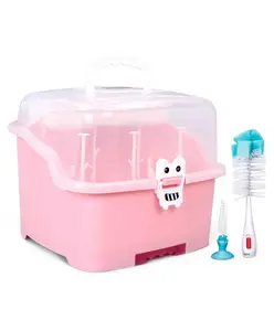Babyhug 2 in 1 Bottle Drying Rack with Storage Box - Pink & 2 In 1 Bottle & Nipple Cleaning Brush Combo Pack