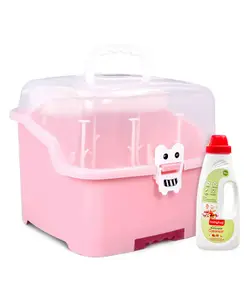 Babyhug 2 in 1 Bottle Drying Rack with Storage Box - Pink & Liquid Cleanser - 550 ml Combo Pack