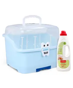 Babyhug 2 in 1 Bottle Drying Rack with Storage Box - Blue & Liquid Cleanser - 1000 ml Combo Pack
