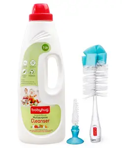 Babyhug 2 In 1 Bottle & Nipple Cleaning Brush & Liquid Cleanser - 1000 ml Combo Pack