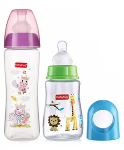 Babyhug Square Sterilizable Feeding Bottle Pink - 250 ml & Babyhug Bubble Anti-Colic Sterilizable Feeding Bottle Blue - 125 ml Combo Pack