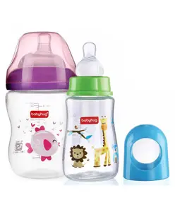 Babyhug Wide Neck Sterilizable Polypropylene Feeding Bottle Pink - 250 ml & Babyhug Bubble Anti-Colic Sterilizable Feeding Bottle Blue - 125 ml Combo Pack