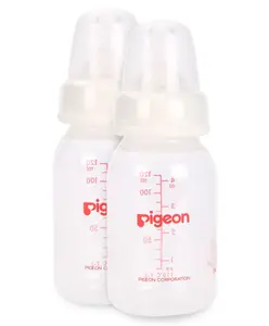 Pigeon Plastic Peristaltic Feeding Bottle With Small Nipple - 120 ml Pack Of 2