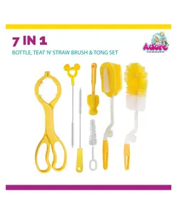 Adore Basics 7 in 1 Baby Bottle Cleaning Brush kit with Scissor Tong