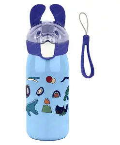 FunBlast Rabbit Ear Insulated Sipper Bottle with Straw and Push Lock Blue - 530 ml