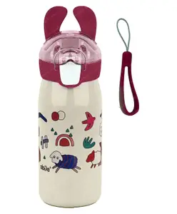 FunBlast Rabbit Ear Insulated Sipper Bottle with Straw and Push Lock Off-White - 530 ml