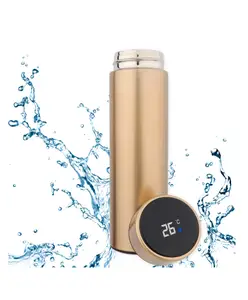 Paper Moon Double Wall Stainless Steel Vacuum Insulated Temperature Water Bottle with LCD Smart Display Golden - 500 ml