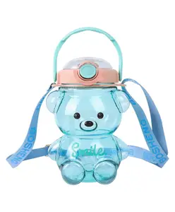 Elecart Big Bear Kids Water Bottle with Spill Proof Straw & Pop Button Blue 1000 ml