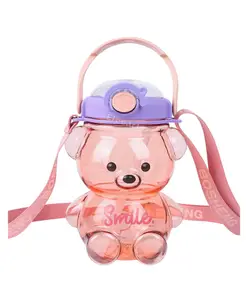 Elecart Big Bear Kids Water Bottle with Spill Proof Straw & Pop Button Pink 1000 ml