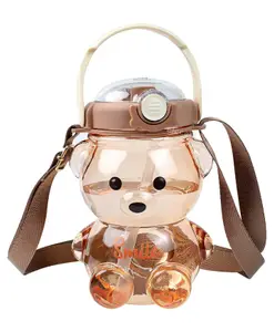 Elecart Big Bear Kids Water Bottle with Spill Proof Straw & Pop Button Brown 1000ml