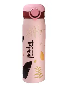 FunBlast Stainless Steel Vacuum Water Bottle with Flip Top Lid Pink - 420 ml
