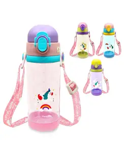 FunBlast Cartoon Themed School Water Bottle with Straw & Sipper (Color May Vary)