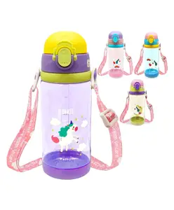FunBlast Cartoon Themed School Water Bottle with Straw & Sipper (Color May Vary)