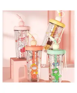 BitFeex Creative Straw Rotate Up Down Reusable Glitter Tumbler Sipper Cup With Lid and Straw - 400 ml (Colour May Vary)