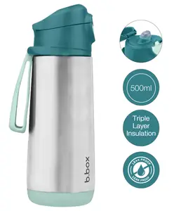 b.box Triple Wall Insulated Stainless Steel Sport Spout Drink Water Bottle 500ML - Keep Drinks Hot & Cold - Emerald Forest Green