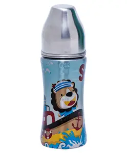 Adore Advanced Alpha 3 in 1 Printed Wideneck Stainless Steel Feeding Bottle Blue- 250ml