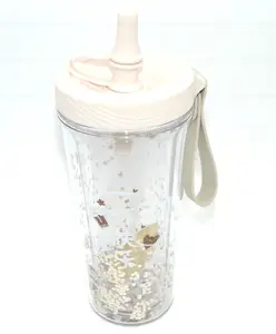 SANJARY Glitter Sipper Bottle with Straw and Lid Pack of 1 - 400 ml