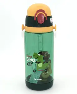 SANJARY Dino Water Bottle with Straw & Sipper Antileak Water Bottle for Kids with Strap 600 ml Pack of 1