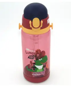 SANJARY Dino Water Bottle with Straw & Sipper Anti-leak Water Bottle for Kids with Strap - 600 ml