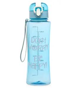 Fab N Funky Be Happy Water bottle with Push Button Cap Blue - 600 ml
