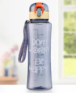 Fab N Funky Be Happy Water bottle with Push Button Cap Grey - 600 ml