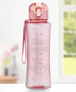 Fab N Funky Be Happy Water bottle with Push Button Cap Pink - 600 ml