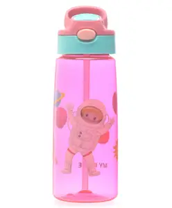 Fab N Funky Space Print Print Water Bottle Pink - 650 ml