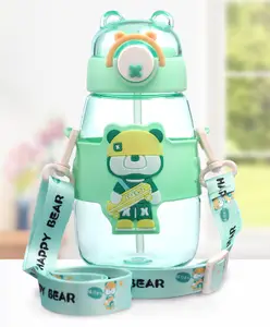 Fab N Funky Bear Theme Plastic Sipper Water Bottle Green - 600 ml