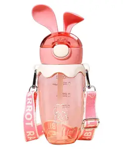 FunBlast Cute Design Water Bottle with Sipper and Strap Pink - 580 ml