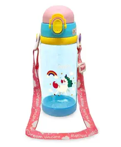 FunBlast Cartoon theme School Water Bottle with Straw & Sipper (Random Color) - 600 ml