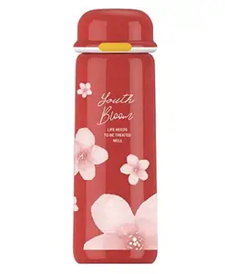 SCHOOLISH Floral Print Stainless Steel Double Walled Bottle Cute Water Thermos Bottle with Lid-Vaccum Flask - 450 ml (Color May Vary)
