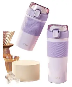 SCHOOLISH Stainless Steel Vacuum Insulated Water Bottle Leak Proof Office Home Hiking Trekking Travel Mug Tumbler with Cup Cap for Tea Coffee - Color May Vary 480 ml