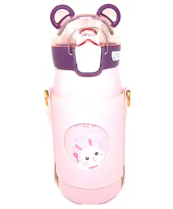 Sanjary Insulated Water Bottle with Leather Cover and Strap Pink - 530 ml colour may vary