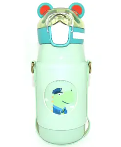 Sanjary Insulated Water Bottle with Leather Cover and Strap Green - 530 ml colour may vary