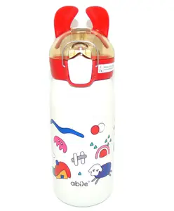 Sanjary Rabbit Ear Insulated Sipper Bottle with Straw and Push Lock White - 530 ml colour may vary