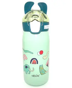 Sanjary Rabbit Ear Insulated Sipper Bottle with Straw and Push Lock Green - 530 ml colour may vary