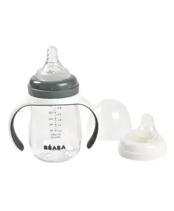Beaba 2-In-1 Bottle to Sippy Learning Cup Mineral Grey - 210 ml