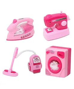 DHAWANI 4 Piece Battery Operated Household Set-Iron Box Washing Machine Vacuum Cleaner Sewing Machine - Pink