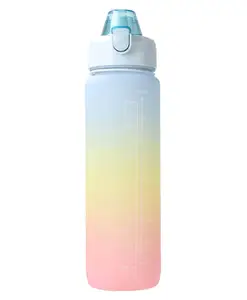 House of Quirk 1L Water Bottles with Time Markings BPA Free - multicolor
