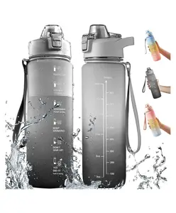 House of Quirk 1L Water Bottles with Time Markings BPA Free - multicolor