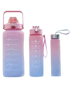 House of Quirk 3 Water Bottle with Straw - Pink Blue