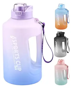 House of Quirk Water Bottle with Time Marker, Leak-proof Water Jug, Large Portable Water Bottles with Handle, BPA Free Fitness Water Jug for Gym, Outdoor, Sport (Purple/Blue,1.5L)