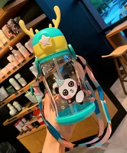New Pinch Cartoon Themed School Water Bottle with Straw & Sipper - 450 ml (color may vary )