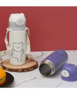 The Procure Store Cute Bear Printed Sipper Flask White - 450 ml