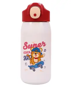 SPANKER Super Skater Insulated Stainless Steel 316 Water Bottle for Kids Steel Flask Metal Thermos Spill Proof Cap Closure BPA Free for School Home Silicon Gripper Children's Drinkware 530 ml Red