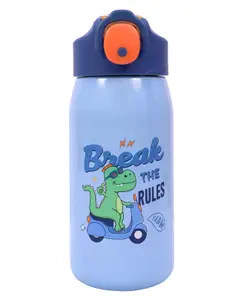 SPANKER Dino Rules Insulated Stainless Steel 316 Water Bottle for Kids Steel Flask Metal Thermos Spill Proof Cap Closure BPA Free for School Home Silicon Gripper Children's Drinkware 530 ml Blue